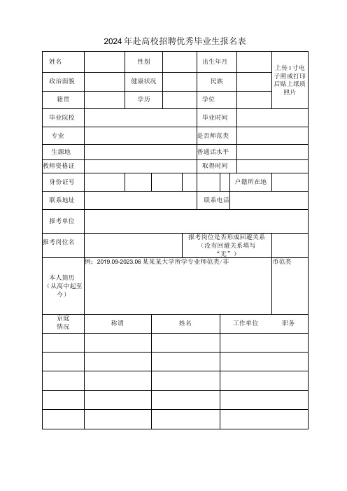 2024年赴高校招聘优秀毕业生报名表1