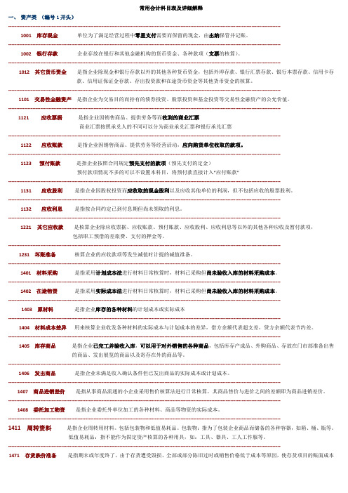 常用会计科目表及详细解释