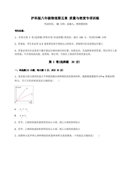 2021-2022学年基础强化沪科版八年级物理第五章 质量与密度专项训练试题(含答案及详细解析)