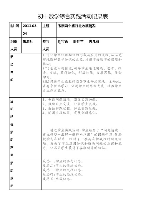 初中数学综合实践活动记录表