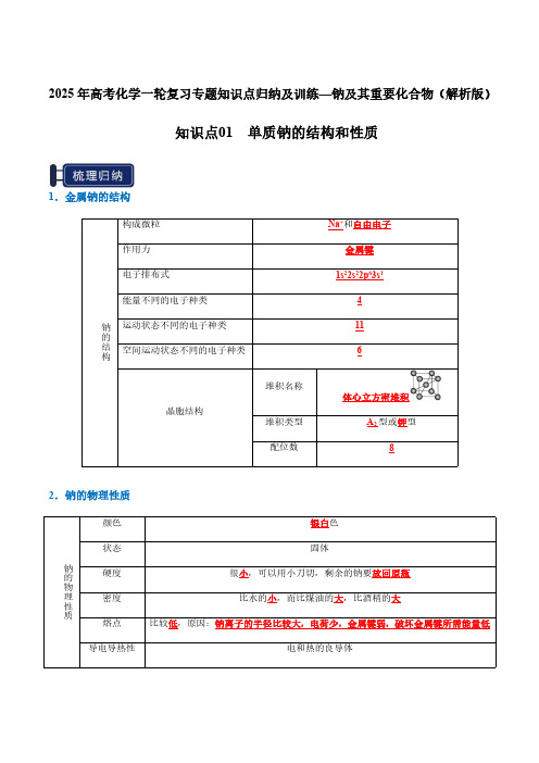 2025年高考化学一轮复习专题知识点归纳及训练—钠及其重要化合物(解析版)