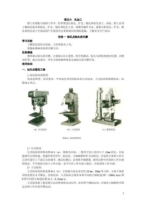 项目六 孔加工 任务一 钻孔及钻头的刃磨