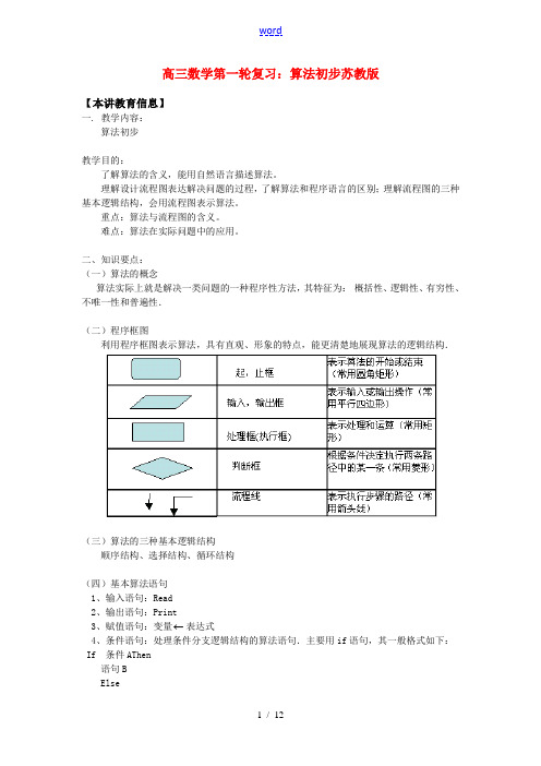 高三数学第一轮复习：算法初步苏教版知识精讲