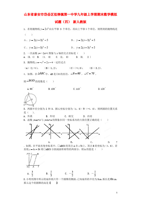 山东省泰安市岱岳区徂徕镇第一中学九年级数学上学期期