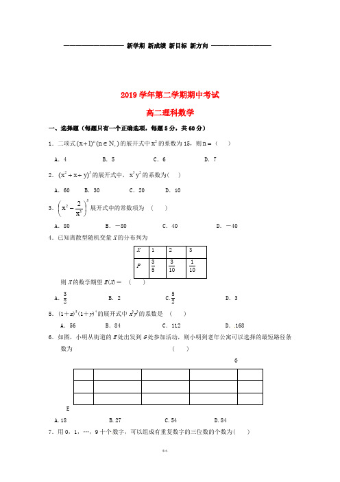 高二数学下学期期中试题 理(新版)人教版