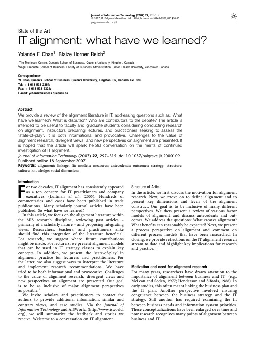 Chan and Reich 2007 IT Alignment - What we have learned