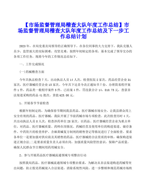 【市场监督管理局稽查大队年度工作总结】市场监督管理局稽查大队年度工作总结及下一步工作计划