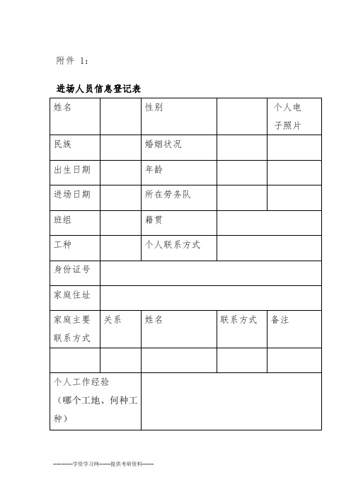 进场人员信息登记表