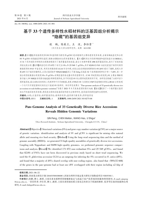 基于33个遗传多样性水稻材料的泛基因组分析揭示“隐藏”的基因组变异