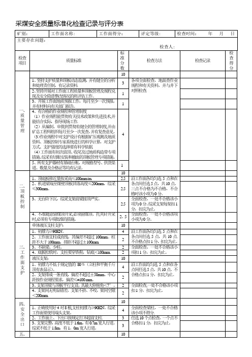 采掘安全质量标准化验收表及生产技术管理制度