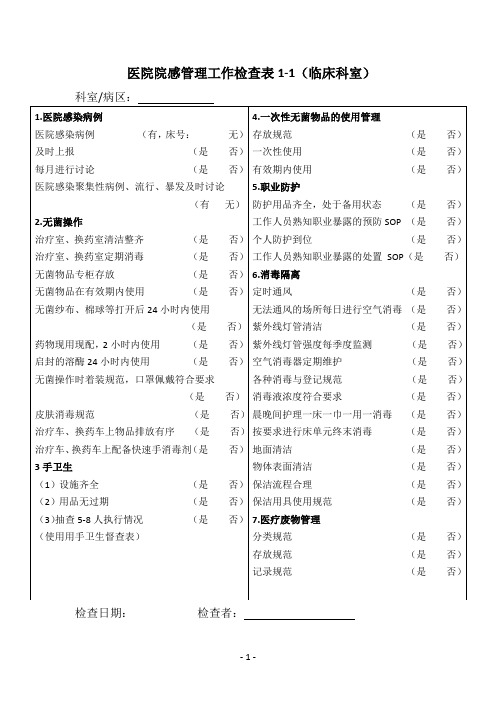 科室自查表1-7(多重耐药菌、手卫生、三管防控等)