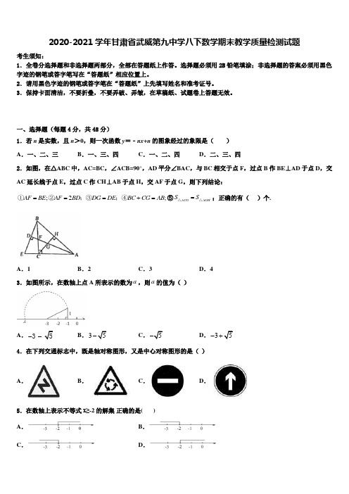 2020-2021学年甘肃省武威第九中学八下数学期末教学质量检测试题含解析