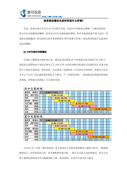 现货原油最佳交易时间是什么时候？