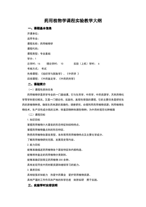 《药用植物学》《药理学》《药剂学》《药剂分析》实验教学大纲