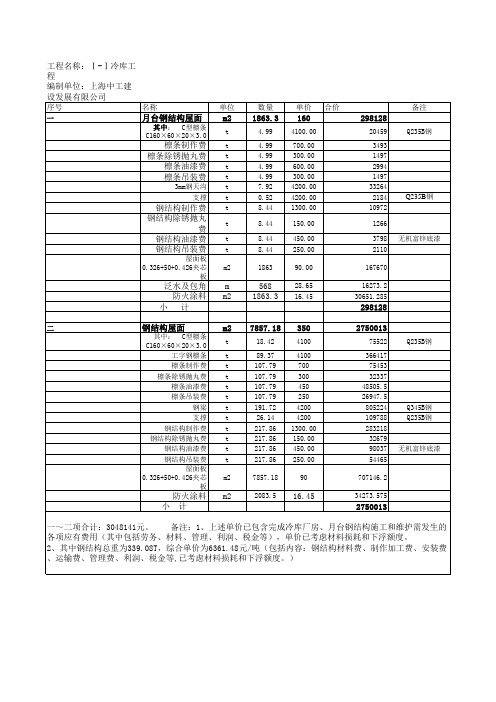 钢结构单价分析表