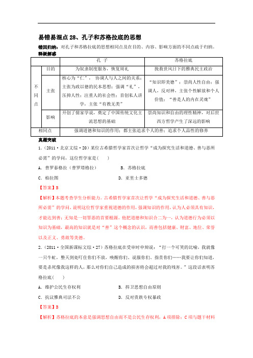 2020高考历史易错易混点：28孔子和苏格拉底的思想(解析版)