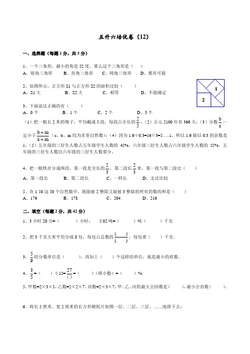 小学奥数五升六培优卷十二