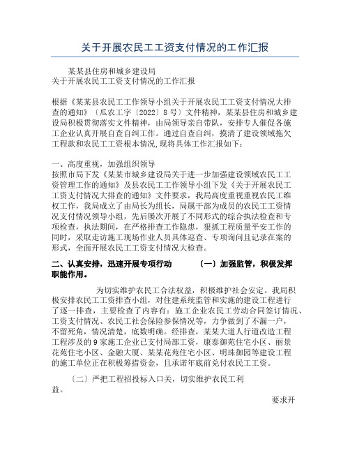 关于开展农民工工资支付情况的工作汇报