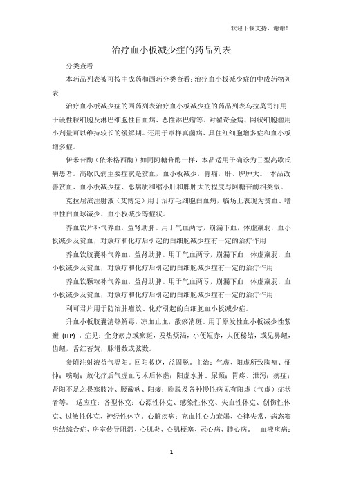 治疗血小板减少症的中成药物列表