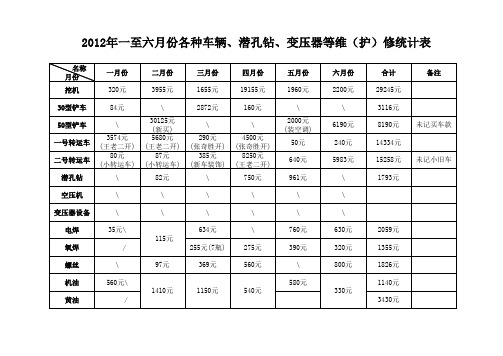 车辆维修统计表