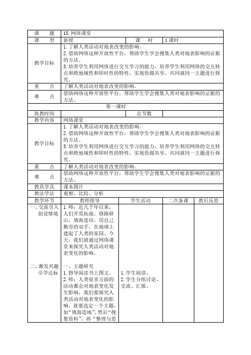 五年级科学上册《网络课堂》教学设计