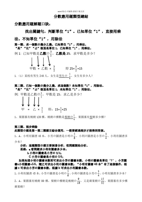 六年级分数乘除法应用题类型总结