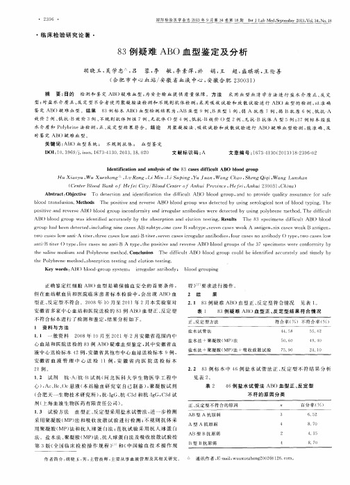 83例疑难ABO血型鉴定及分析