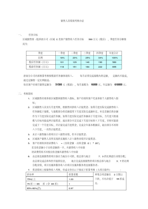 正略钧策-用友软件—济南分-区域销售人员奖金计提考核办法