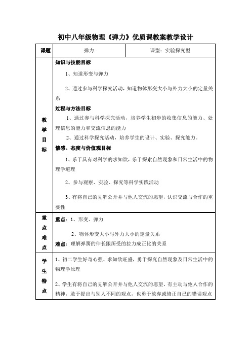 初中八年级物理《弹力》优质课教案教学设计