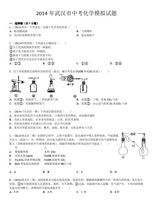 2014年武汉市中考化学模拟试题