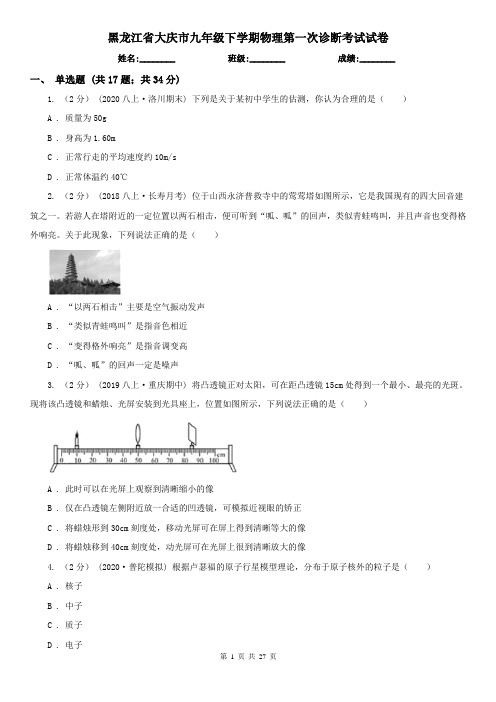 黑龙江省大庆市九年级下学期物理第一次诊断考试试卷