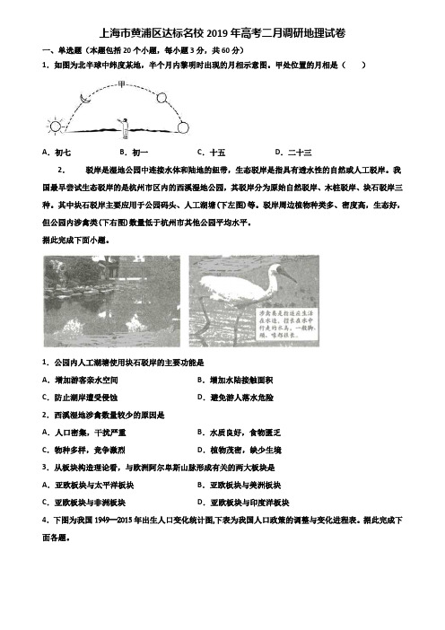 上海市黄浦区达标名校2019年高考二月调研地理试卷含解析