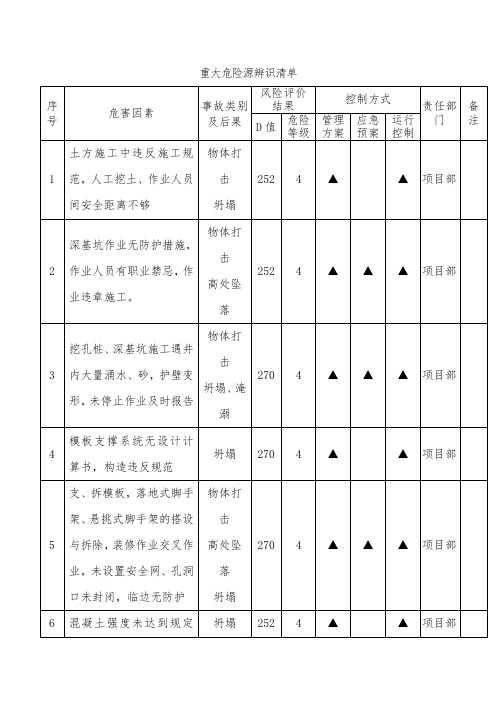 重大危险源辨识清单