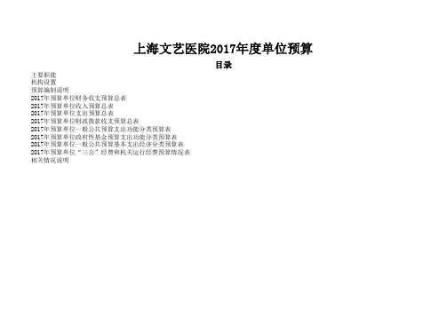 上海文艺医院2017年度单位预算