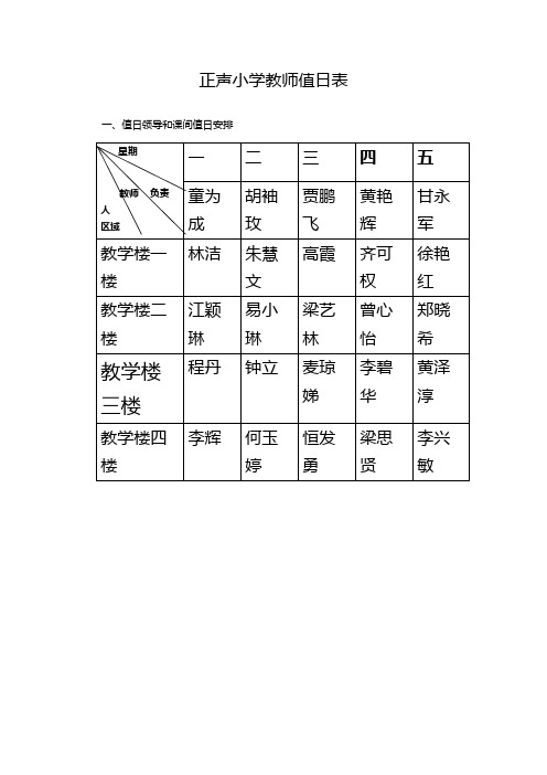 正声小学教师值日工作安排表