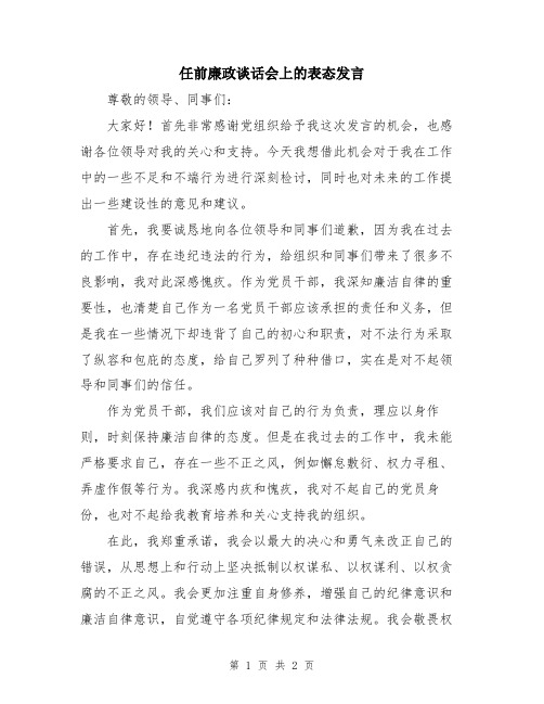 任前廉政谈话会上的表态发言