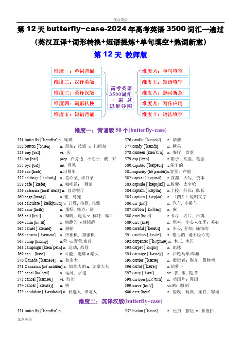 第12天英汉互译+词形转换+短语提炼+单句填空+语篇填空)-2024年高考英语3500词汇一遍过