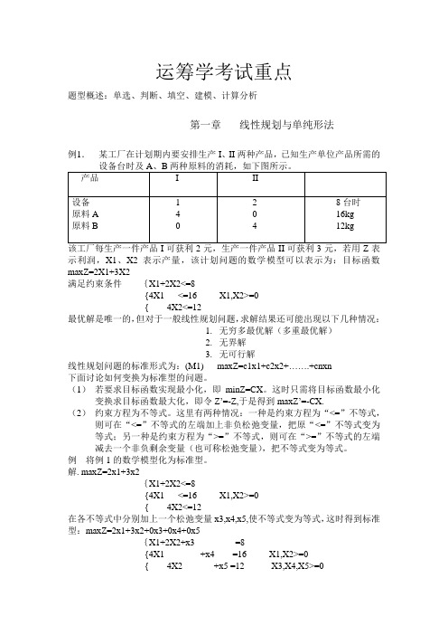 运筹学考试重点