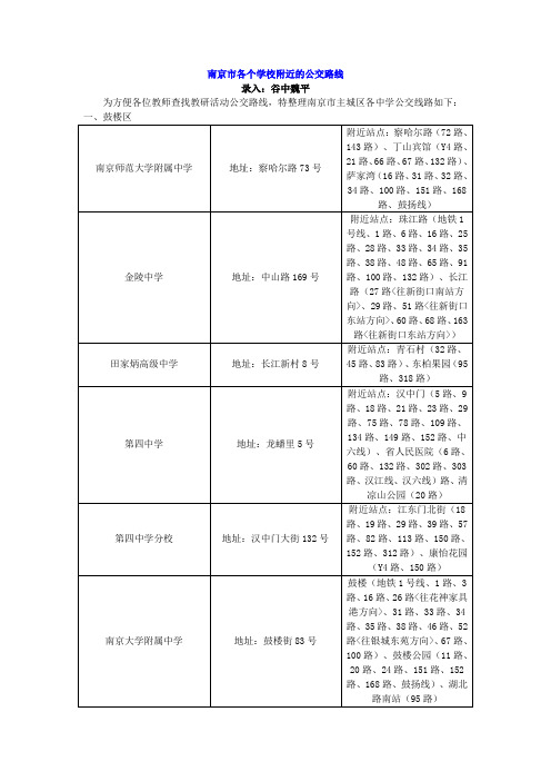 南京市各个学校附近的公交路线