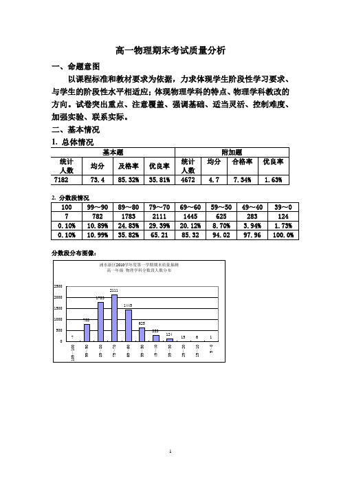 高一物理期末考试质量分析