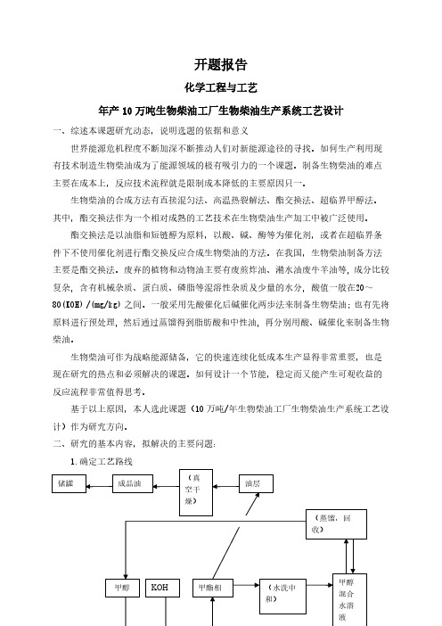 年产10万吨生物柴油工厂生物柴油生产系统工艺设计【开题报告】