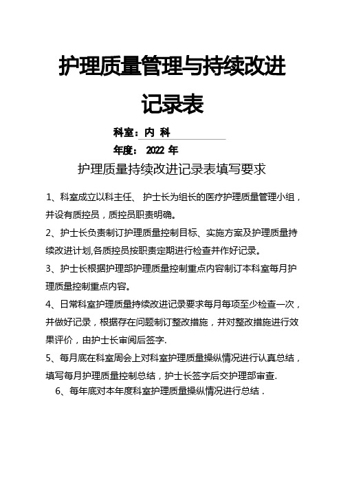 护理质量管理与持续改进记录表