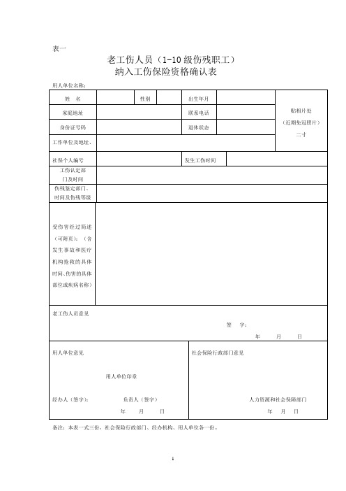 老工伤人员纳入工伤保险统筹管理相关表格