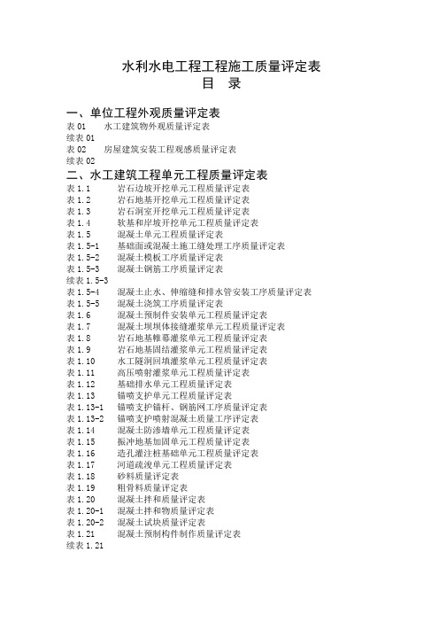 水利水电工程工程施工质量评定表