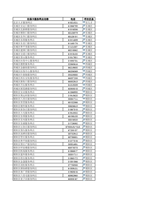 北京社保卡服务网点名称