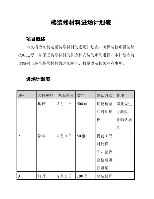 楼装修材料进场计划表