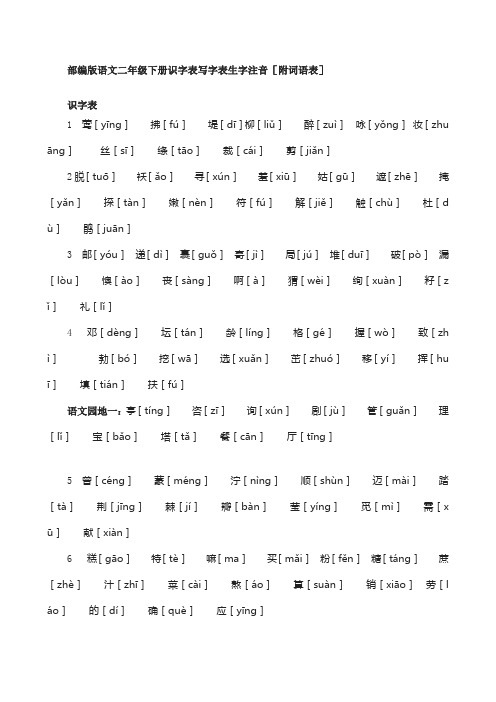 部编版语文二年级下册识字表写字表生字注音