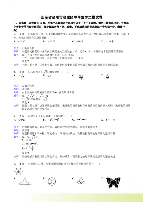 滨州市滨城区中考数学二模试卷及答案(word解析版)