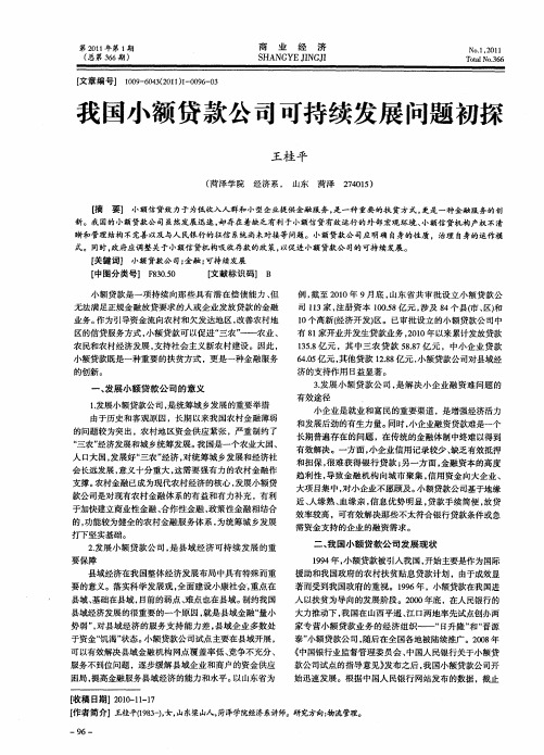 我国小额贷款公司可持续发展问题初探