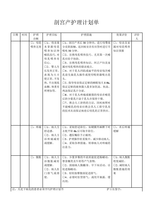 剖产护理计划单第二页